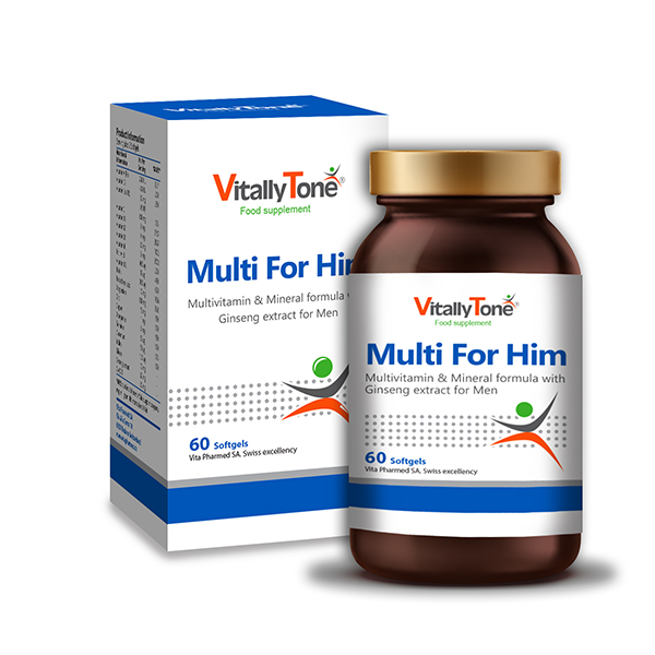 Vitally Tone - Multi for him - BOX_2.jpg سافت ژل مولتی ویتامین مینرال آقایان ویتالی تون ویتا فارمد 60 عددی - Image 1